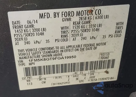 2015 Ford Explorer Sport from USA, damaged, VIN 1FM5K8GT9FGA19950